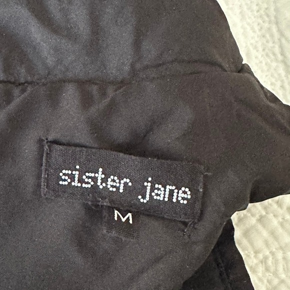 Sequin Polka Dot Mini Dress Black Silver Puff Sleeve Black Silver Size M - Picture 4 of 6